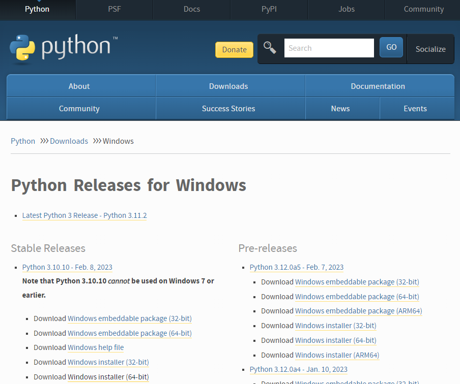 Scarica il programma di installazione Python